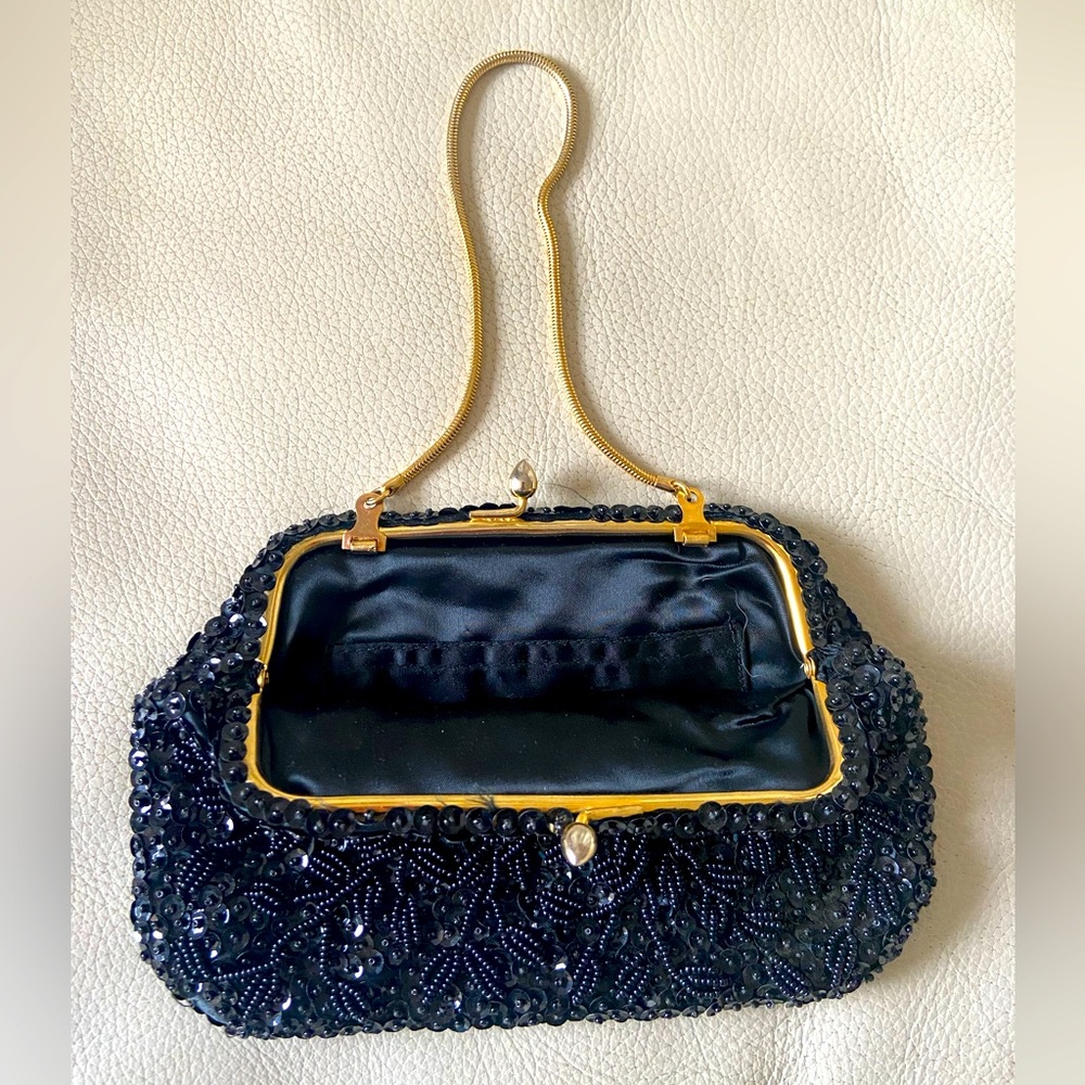 Vintage Black beaded and embroidered evening clutch/purse-styled by Le Jule